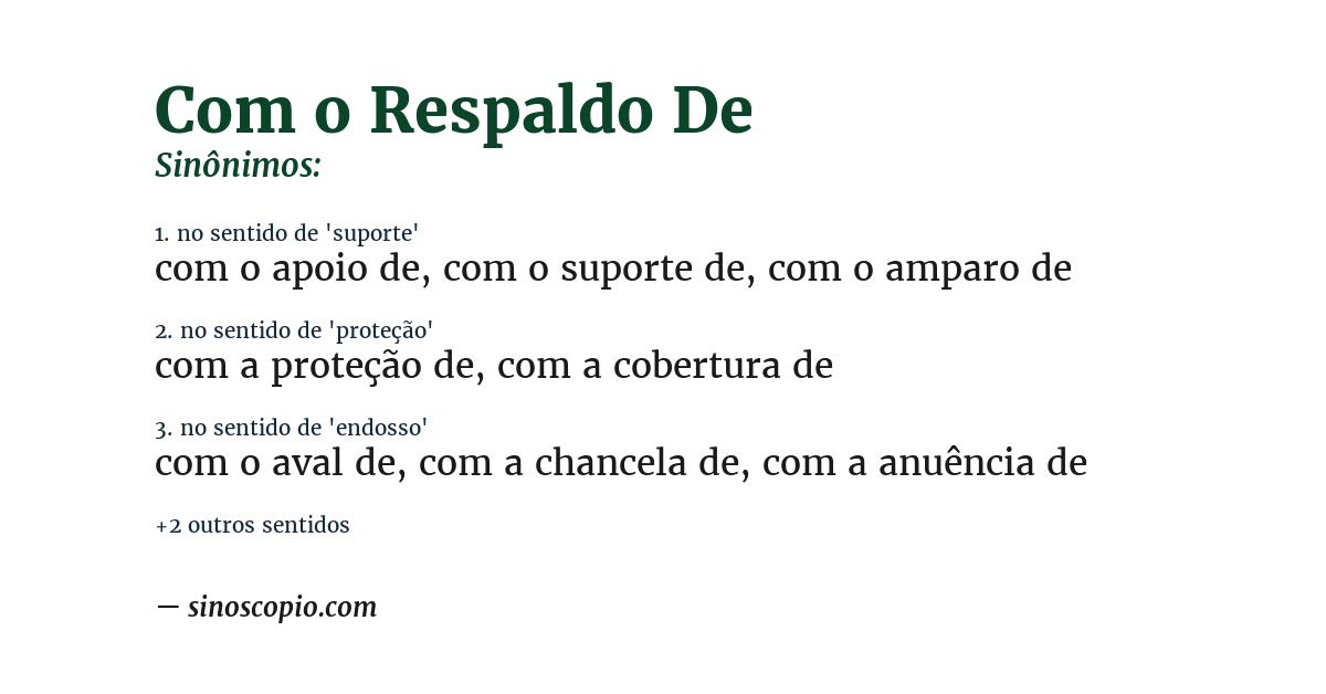 Sinônimo de com o respaldo de