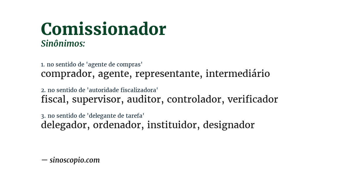 Sinônimo de comissionador