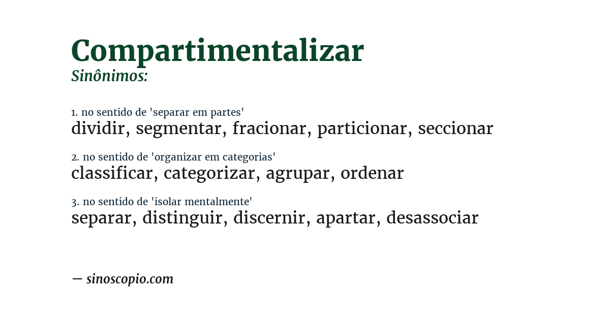 Sinônimo de compartimentalizar