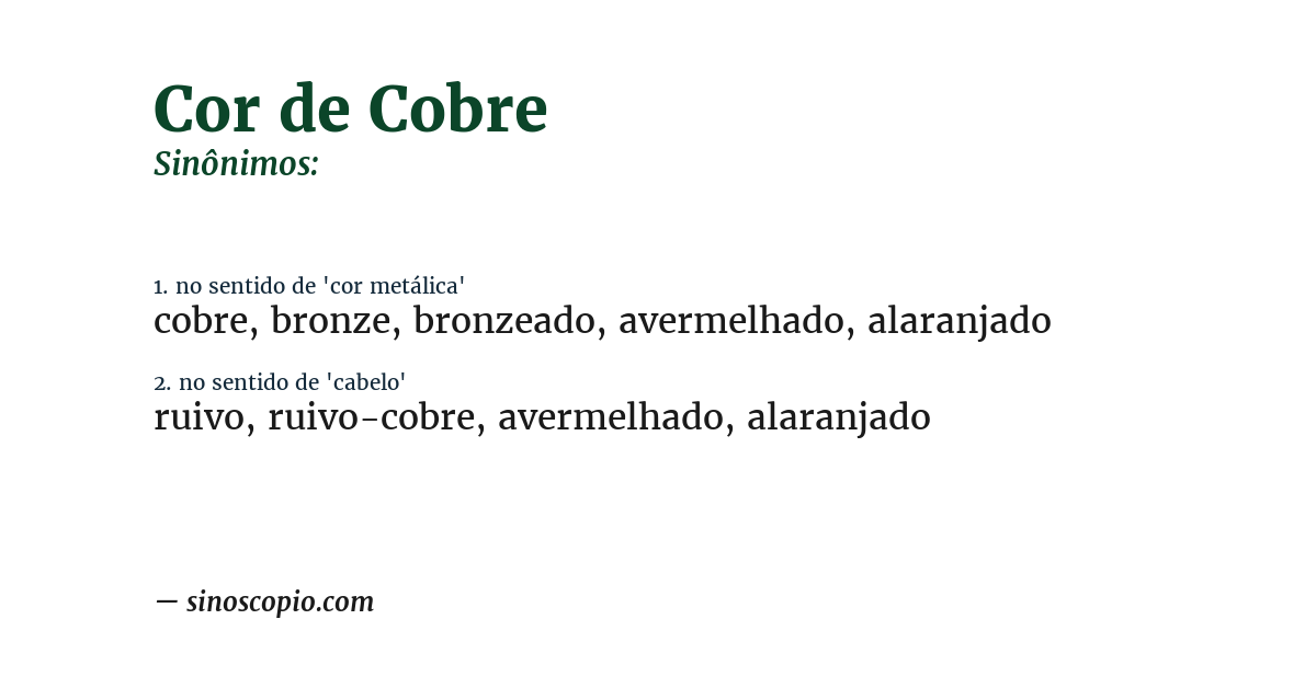 Sinônimo de cor de cobre
