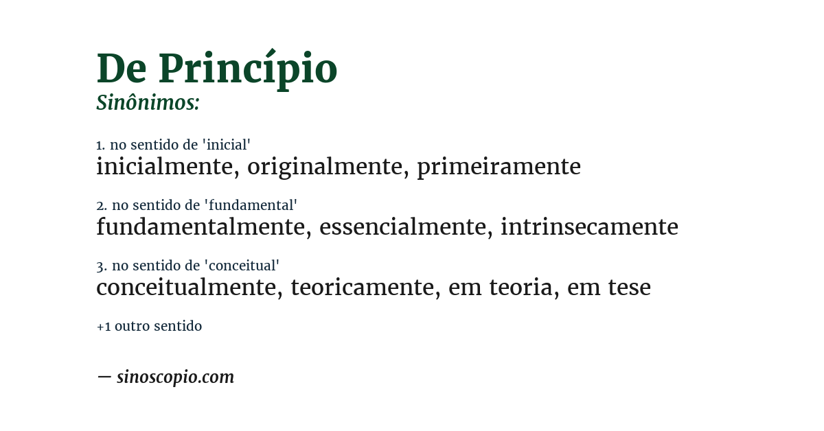 Sinônimo de de princípio