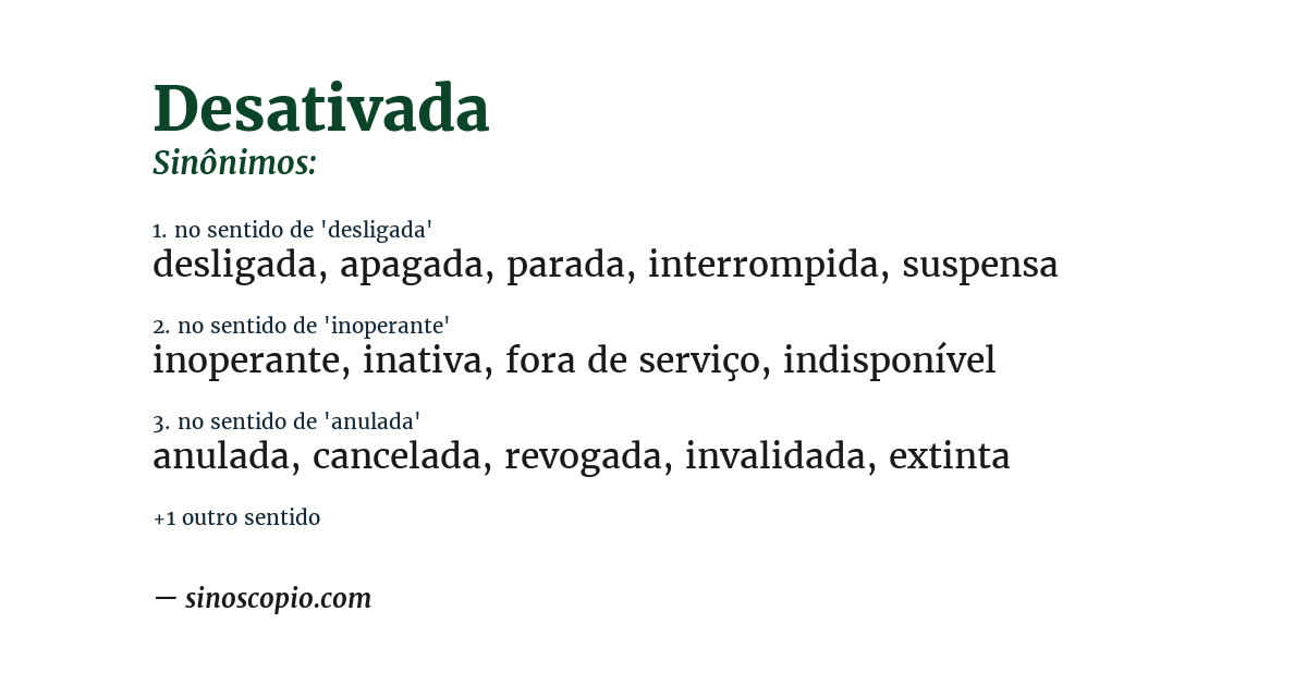 Sinônimo de desativada