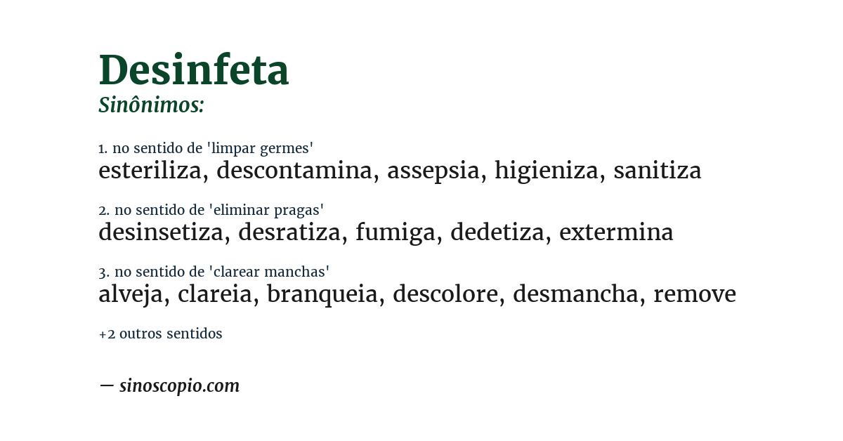 Sinônimo de desinfeta