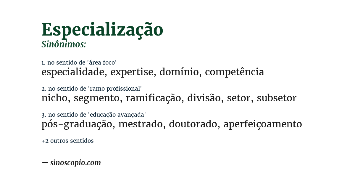 Sinônimo de especialização
