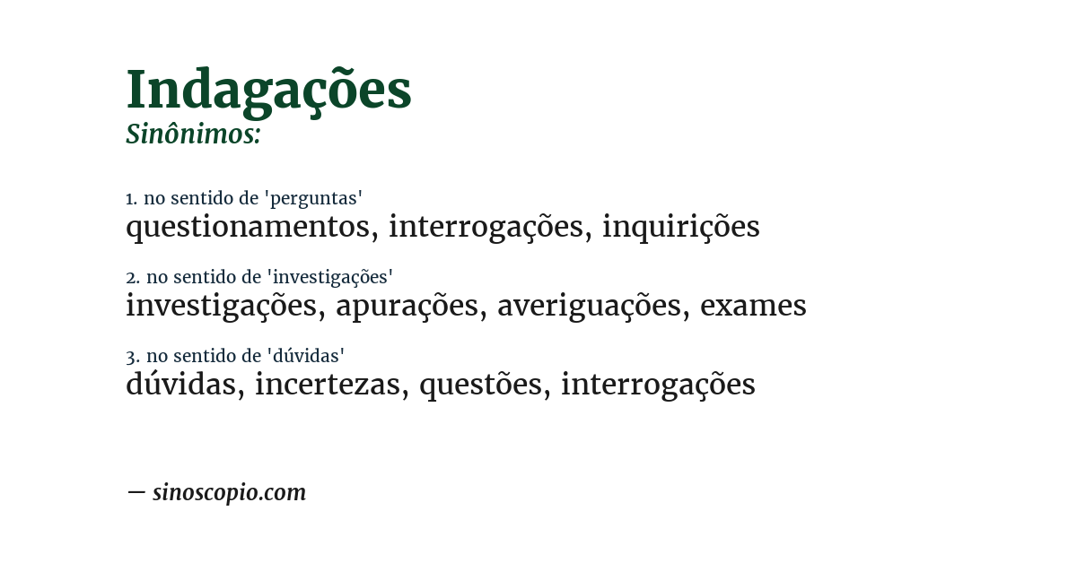 Sinônimo de indagações