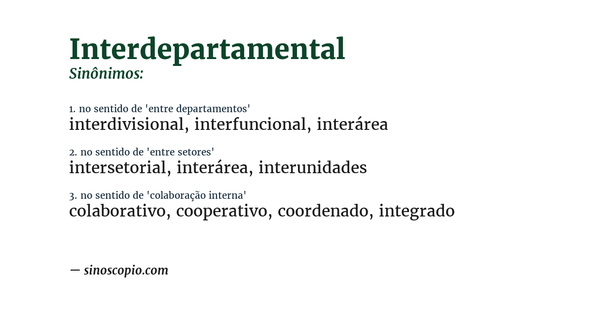 Sinônimo de interdepartamental