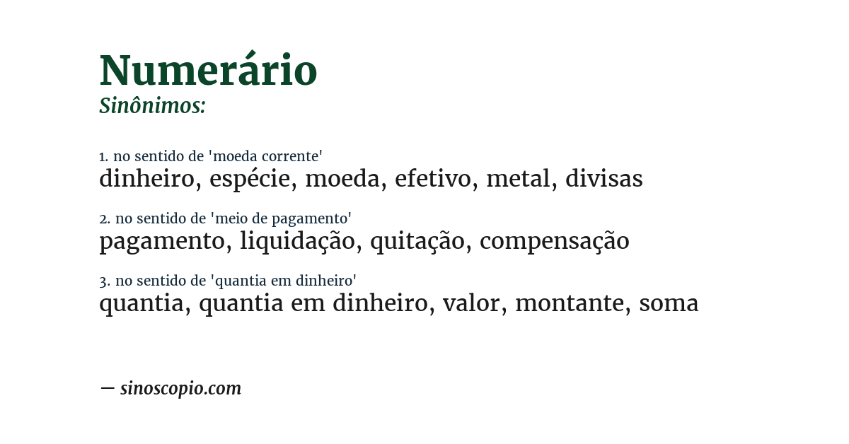 Sinônimo de numerário