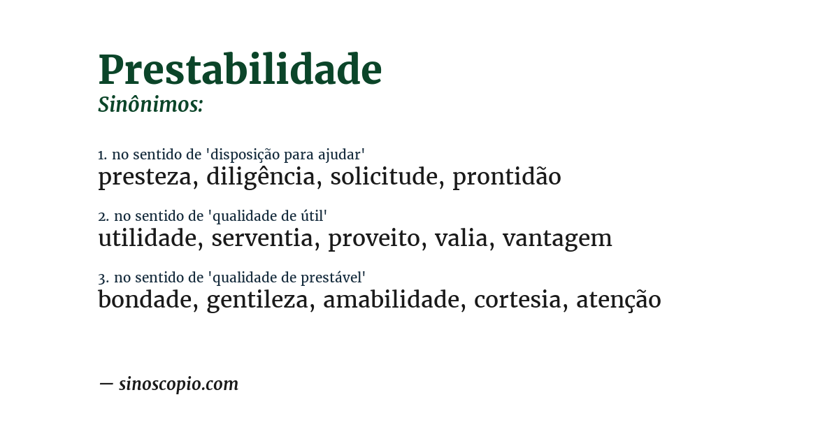 Sinônimo de prestabilidade