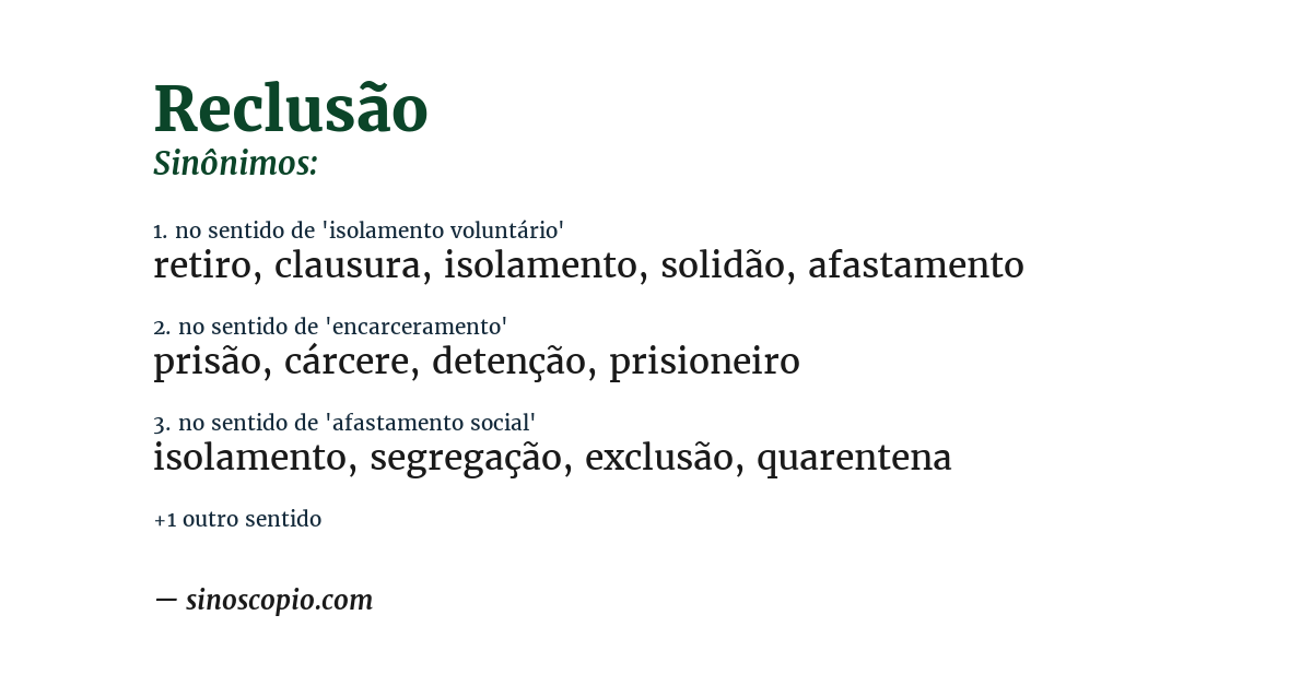 Sinônimo de reclusão