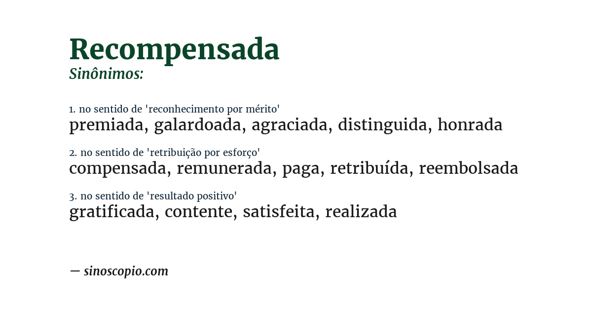 Sinônimo de recompensada