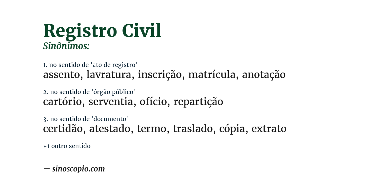 Sinônimo de registro civil
