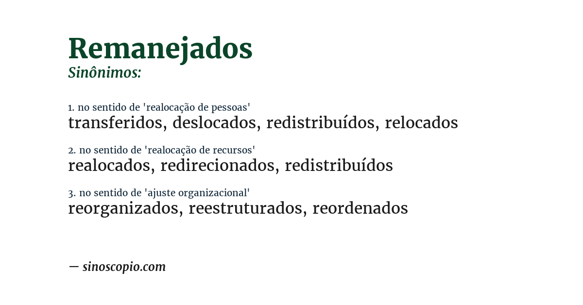 Sinônimo de remanejados