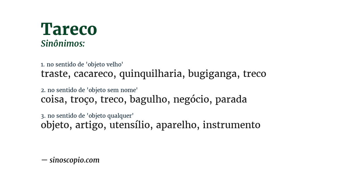 Sinônimo de tareco