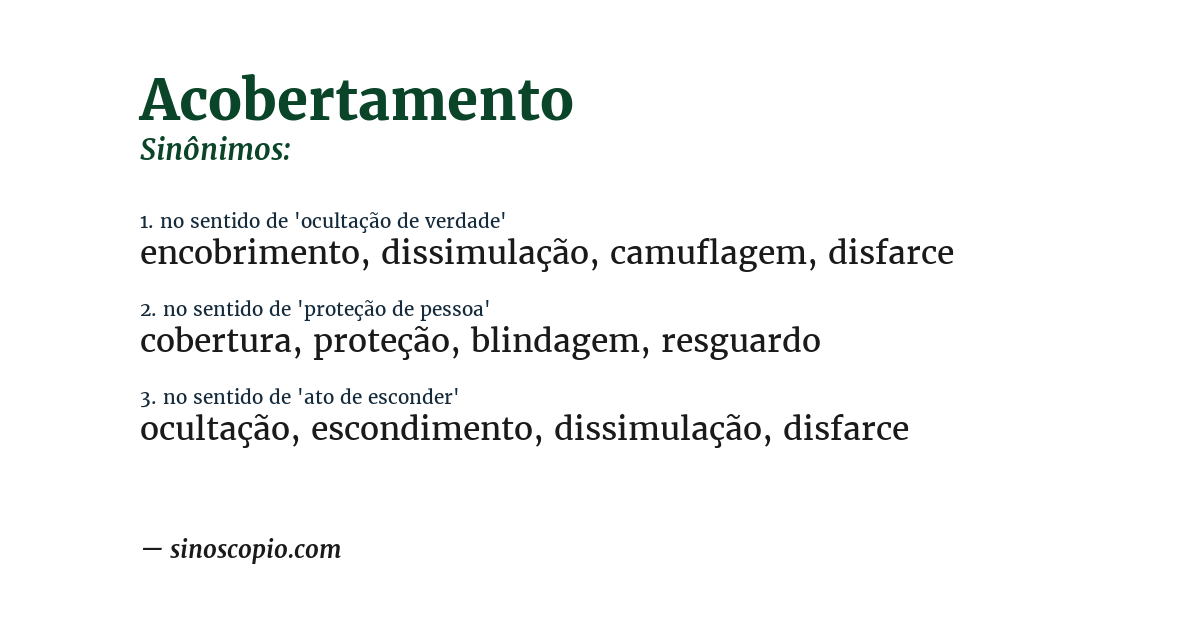 Sinônimo de acobertamento