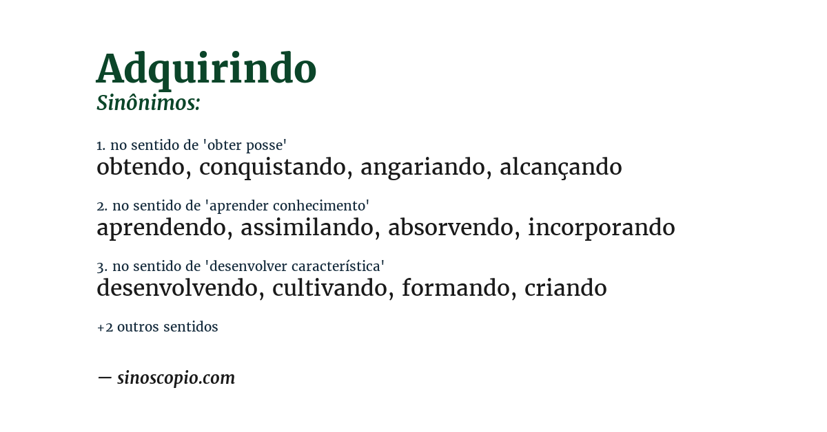 Sinônimo de adquirindo
