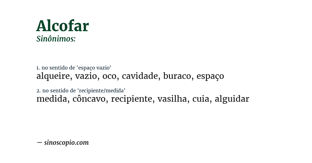Sinônimo de alcofar