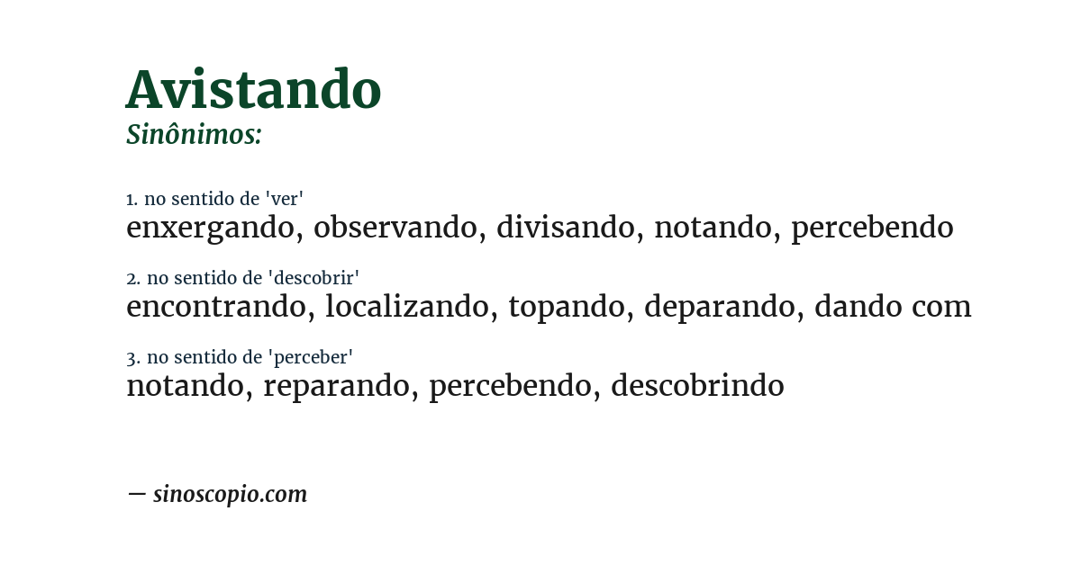 Sinônimo de avistando