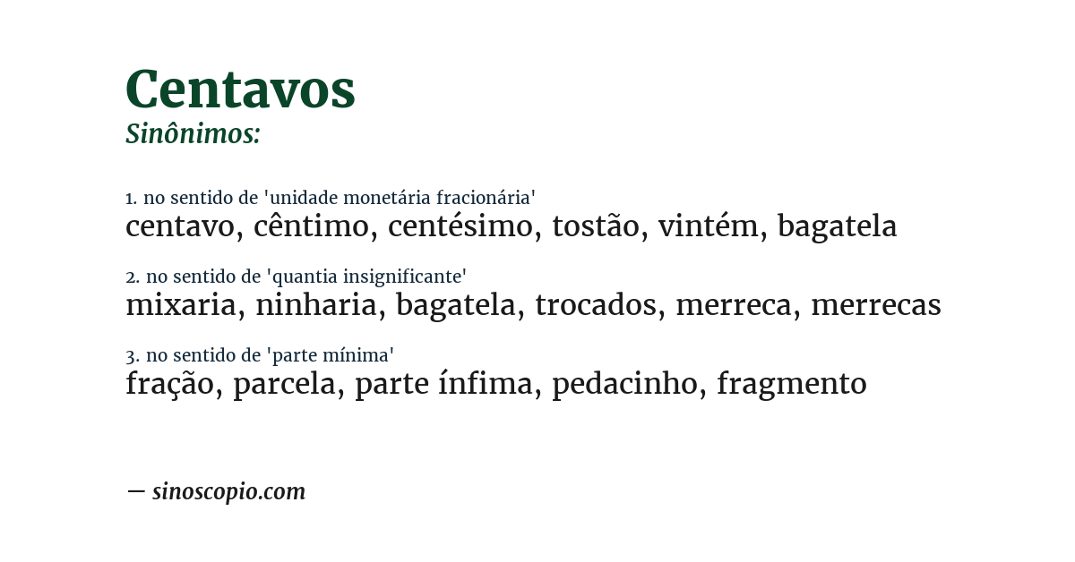 Sinônimo de centavos