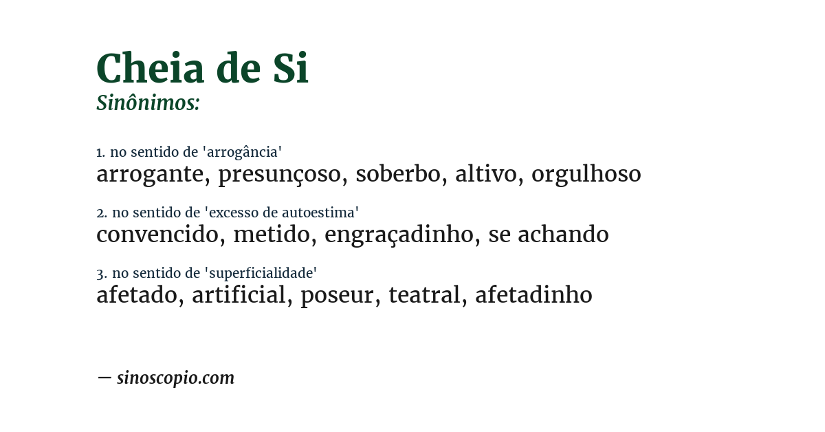 Sinônimo de cheia de si