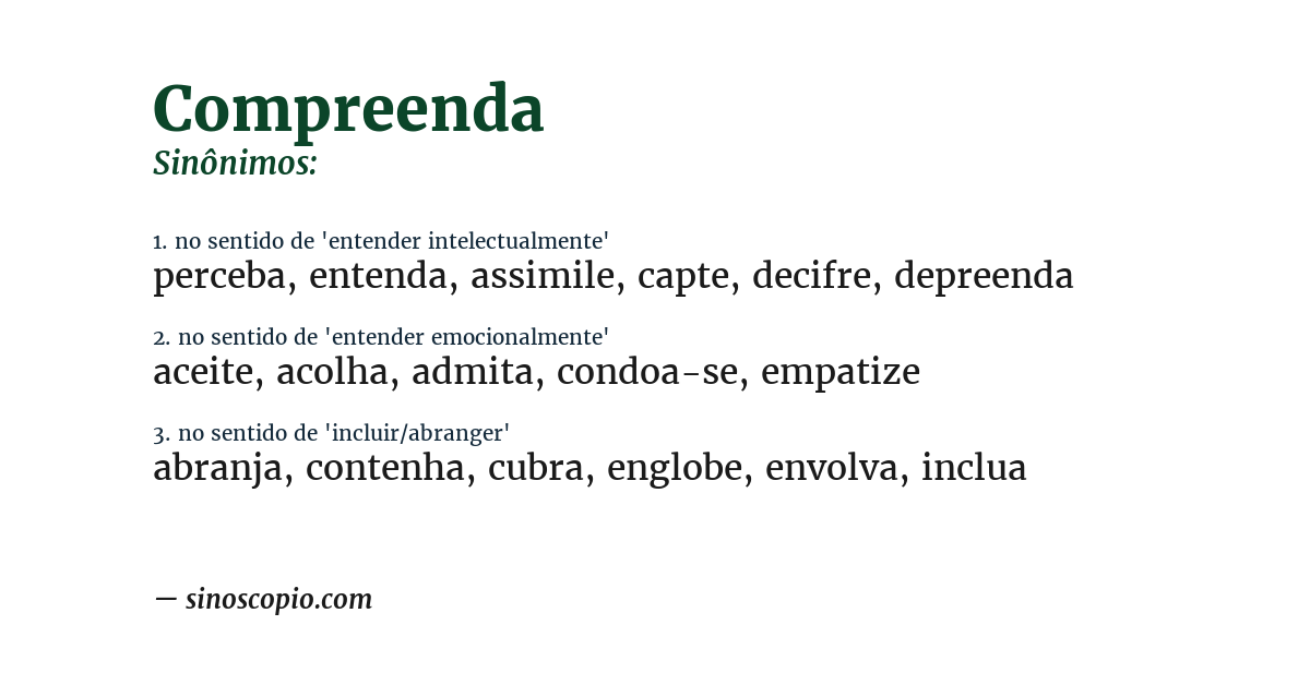 Sinônimo de compreenda