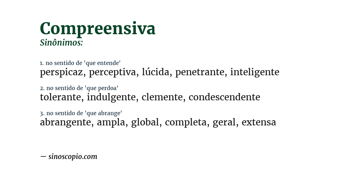 Sinônimo de compreensiva