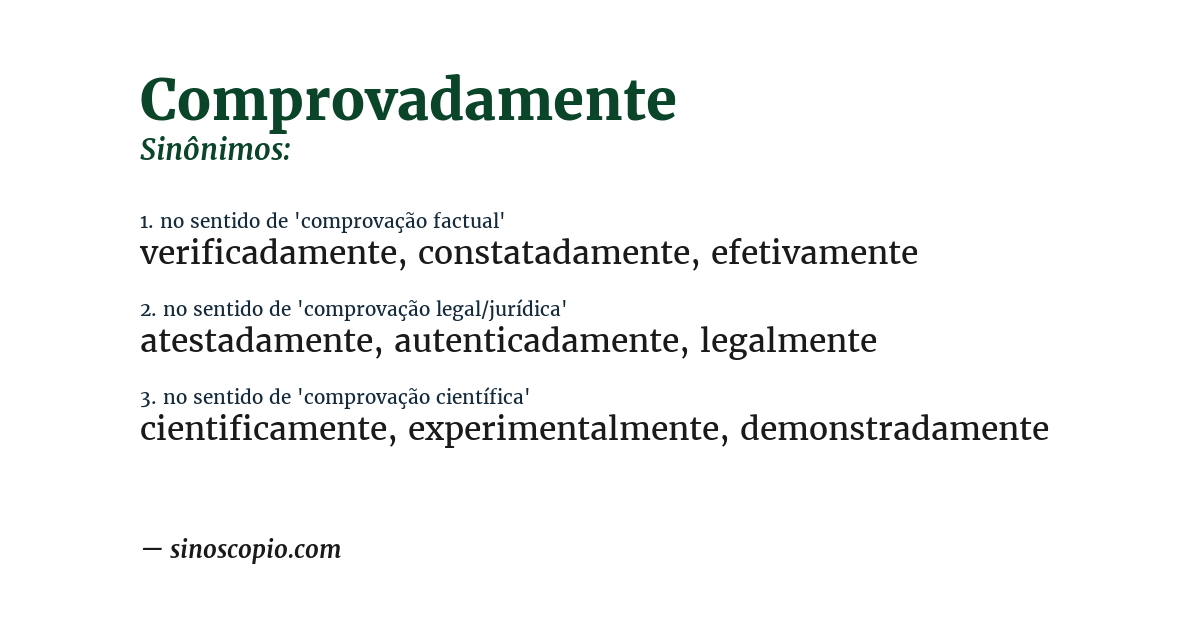 Sinônimo de comprovadamente