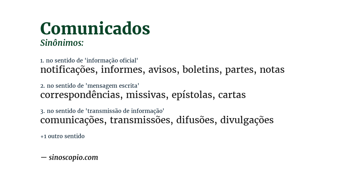 Sinônimo de comunicados