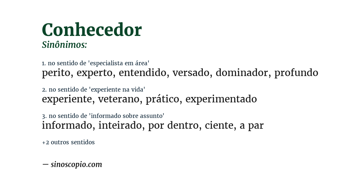 Sinônimo de conhecedor