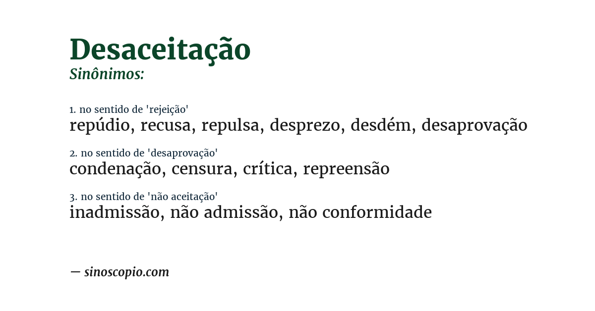 Sinônimo de desaceitação