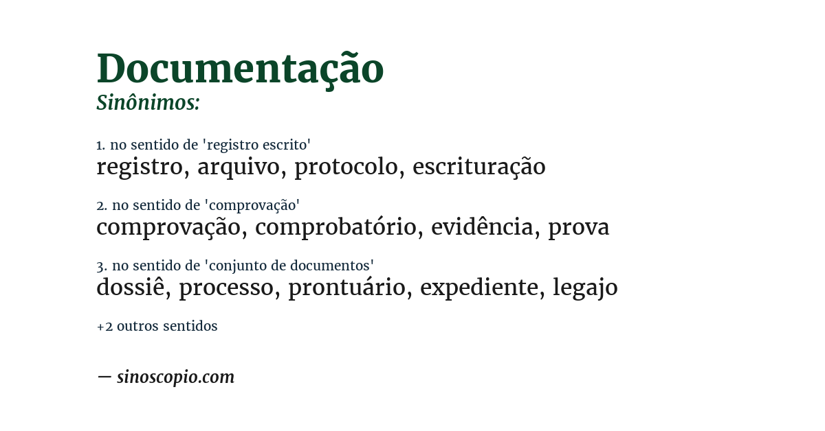 Sinônimo de documentação