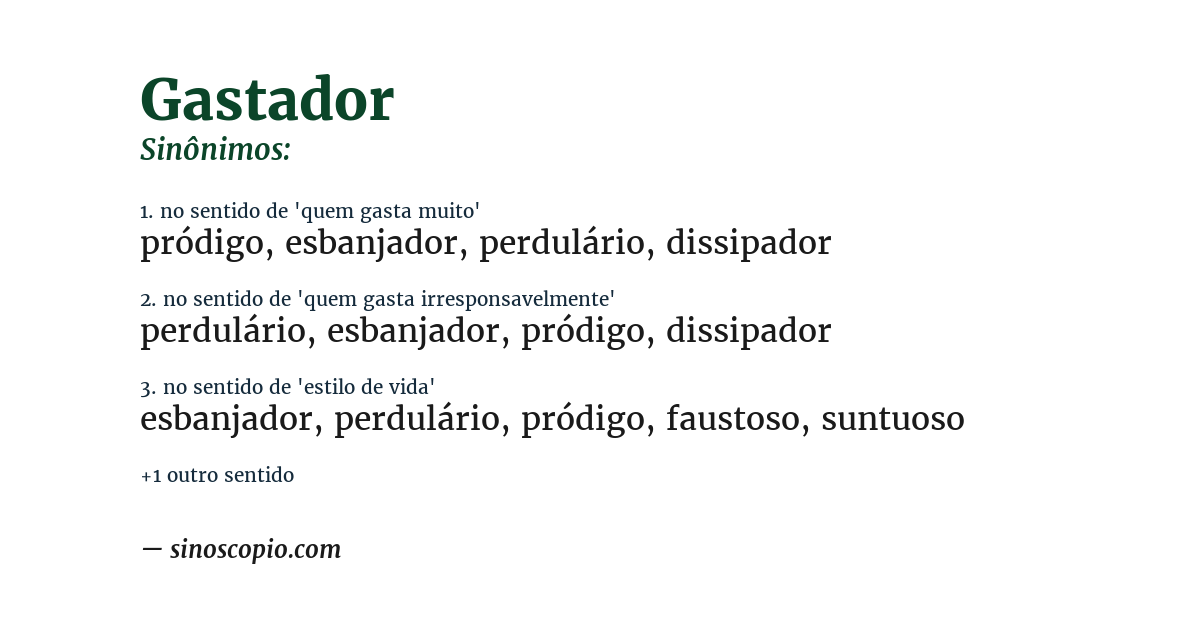 Sinônimo de gastador