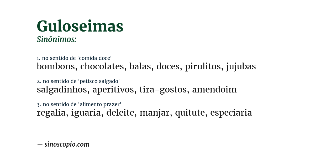 Sinônimo de guloseimas