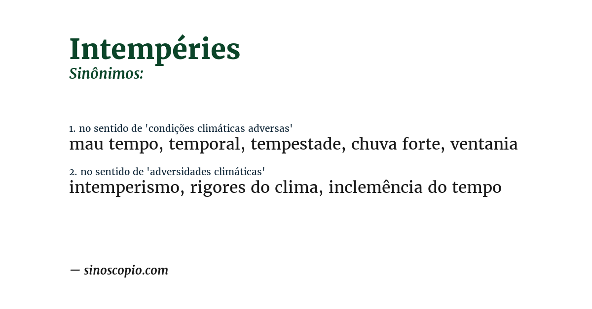 Sinônimo de intempéries