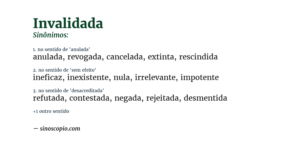 Sinônimo de invalidada