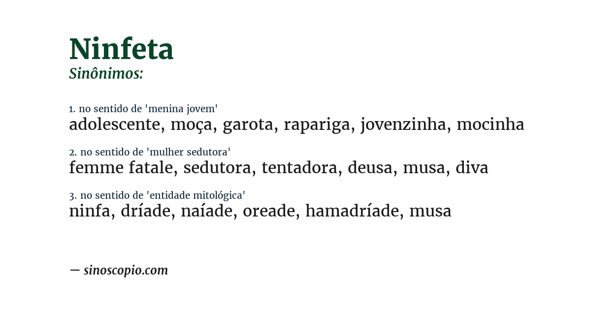 Sinônimo de ninfeta