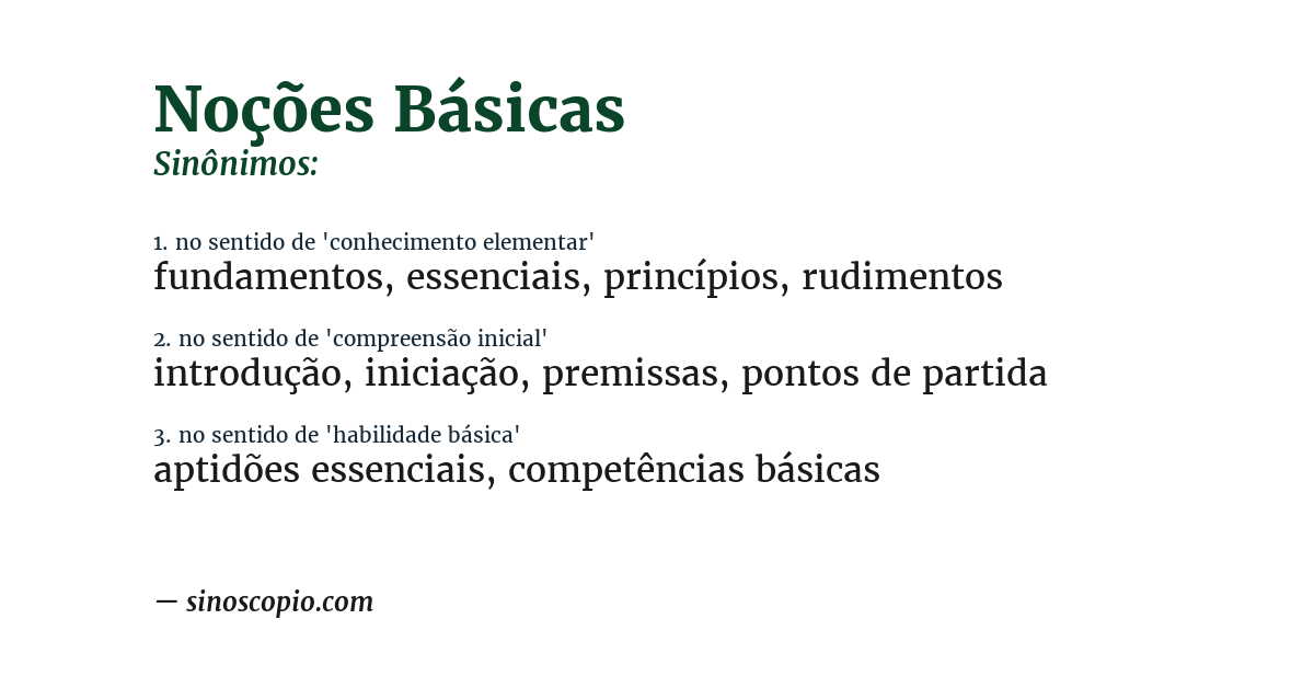 Sinônimo de noções básicas