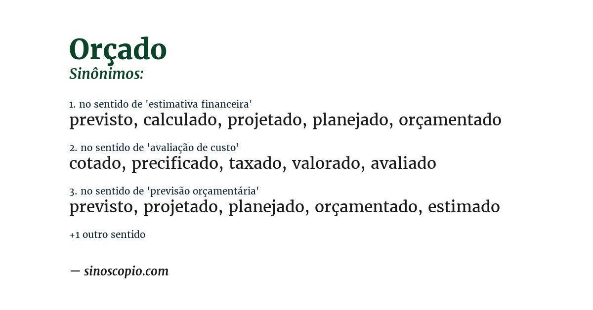 Sinônimo de orçado
