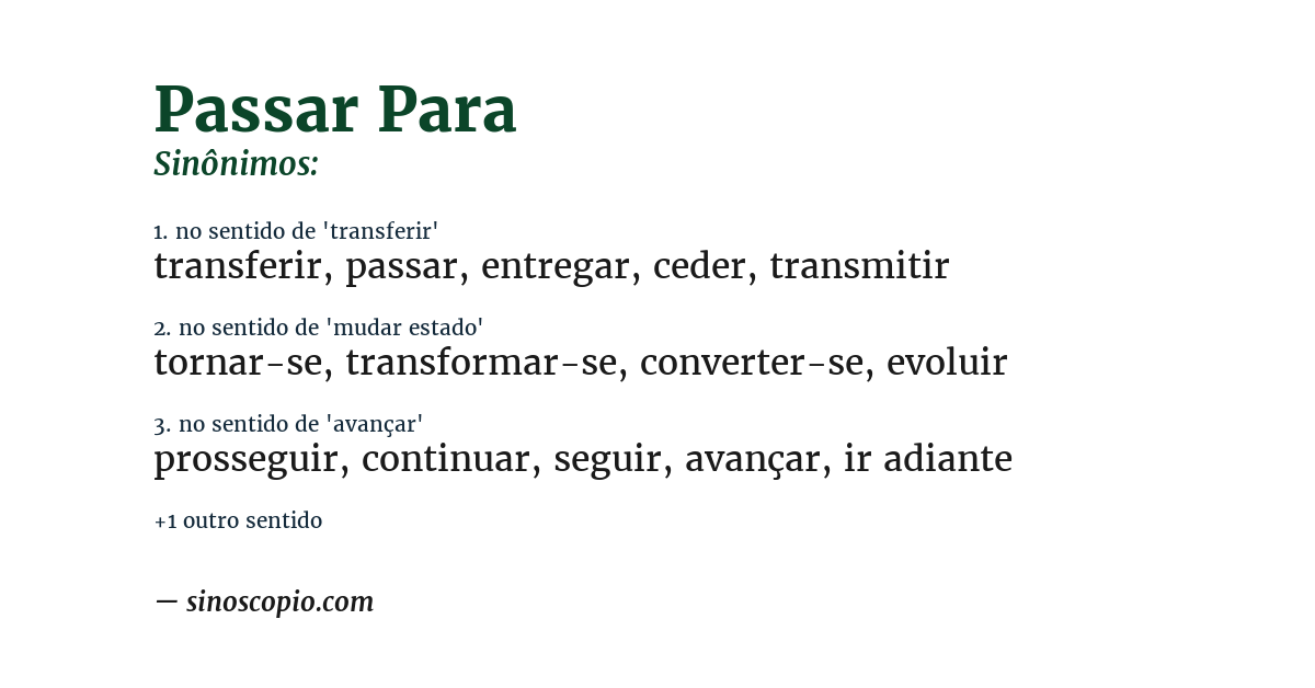 Sinônimo de passar para