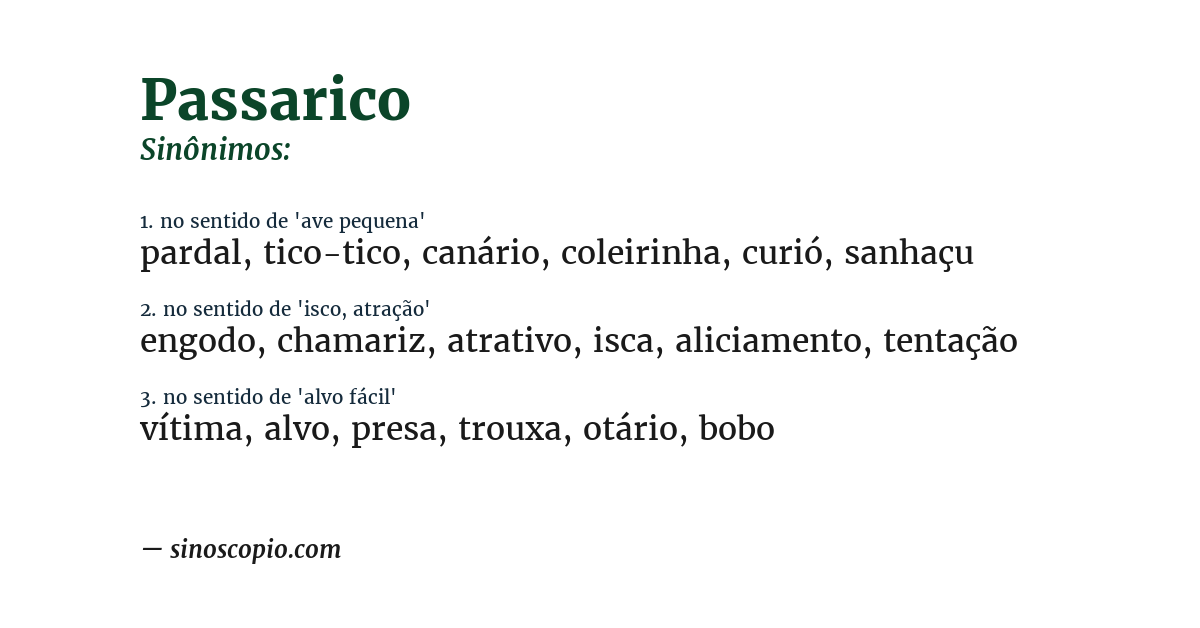 Sinônimo de passarico