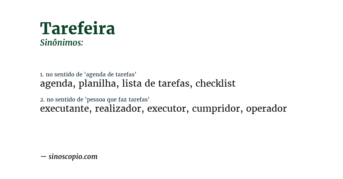 Sinônimo de tarefeira