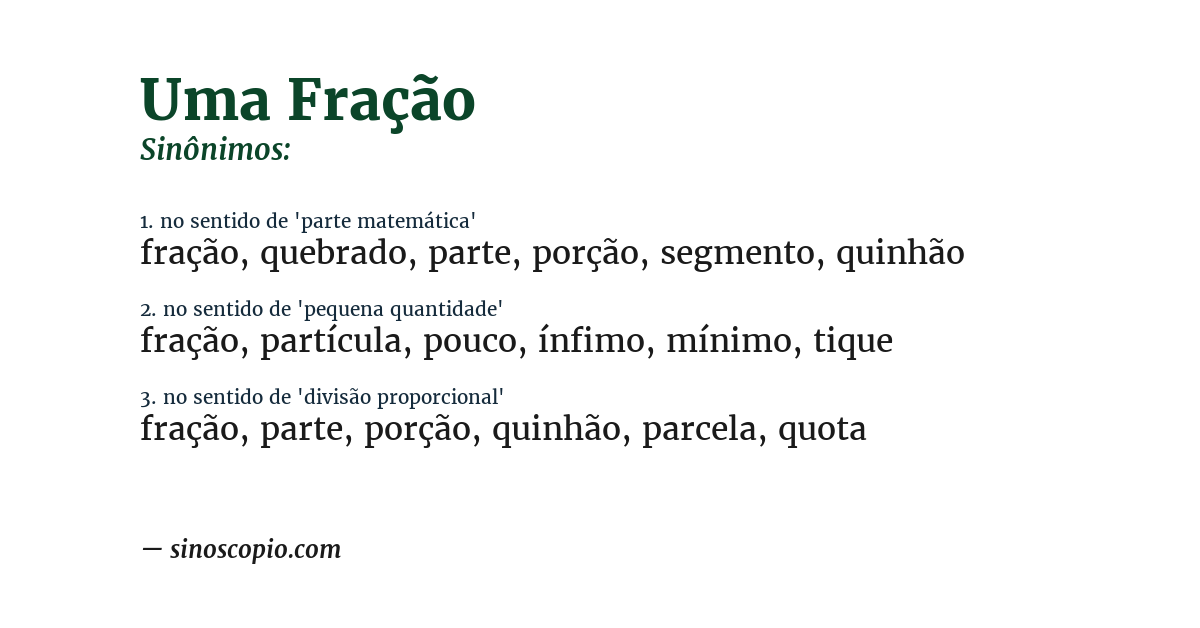 Sinônimo de uma fração