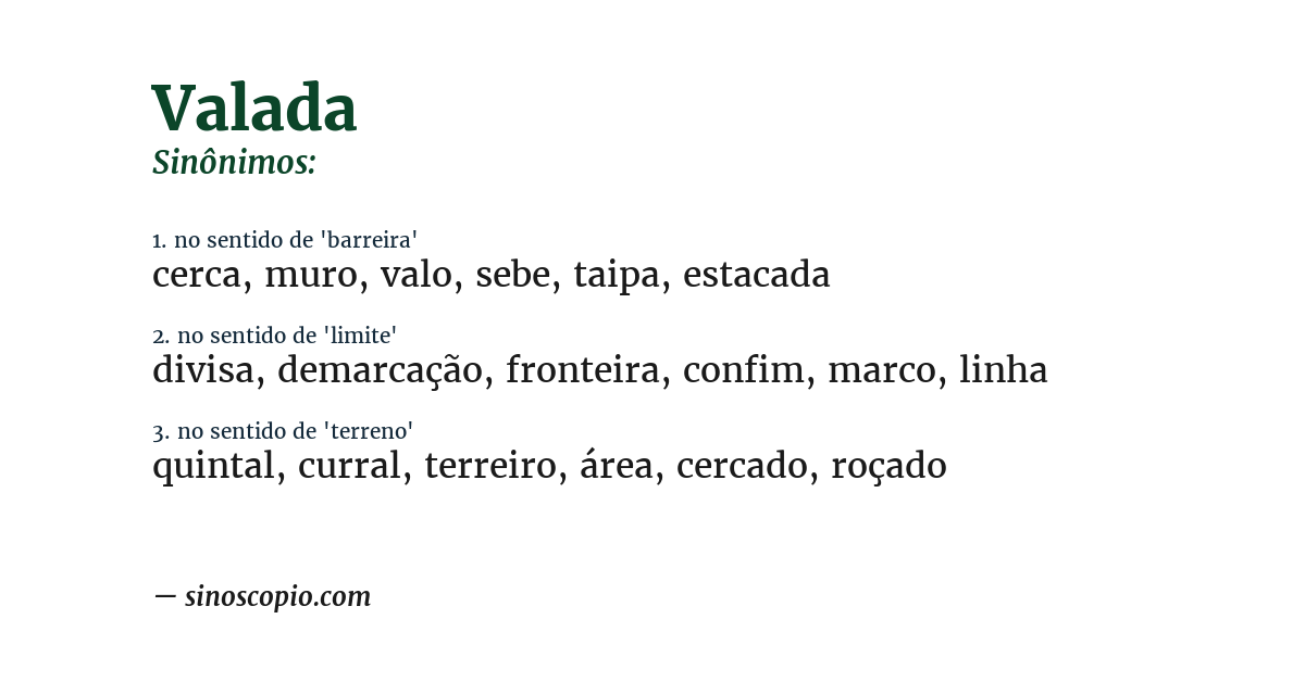 Sinônimo de valada