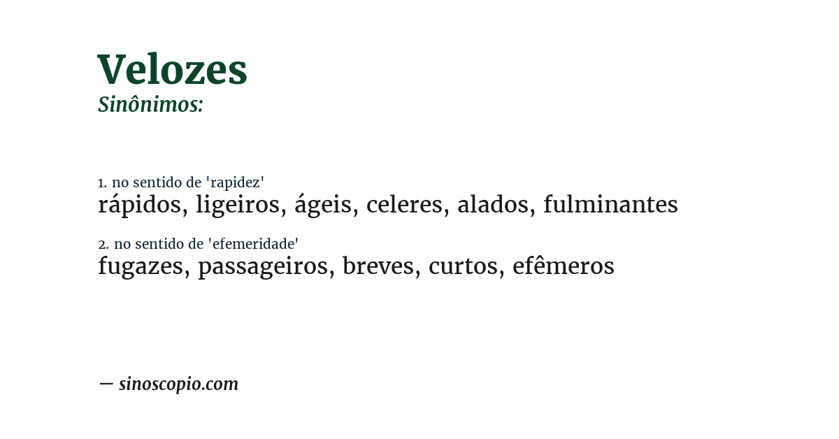 Sinônimo de velozes