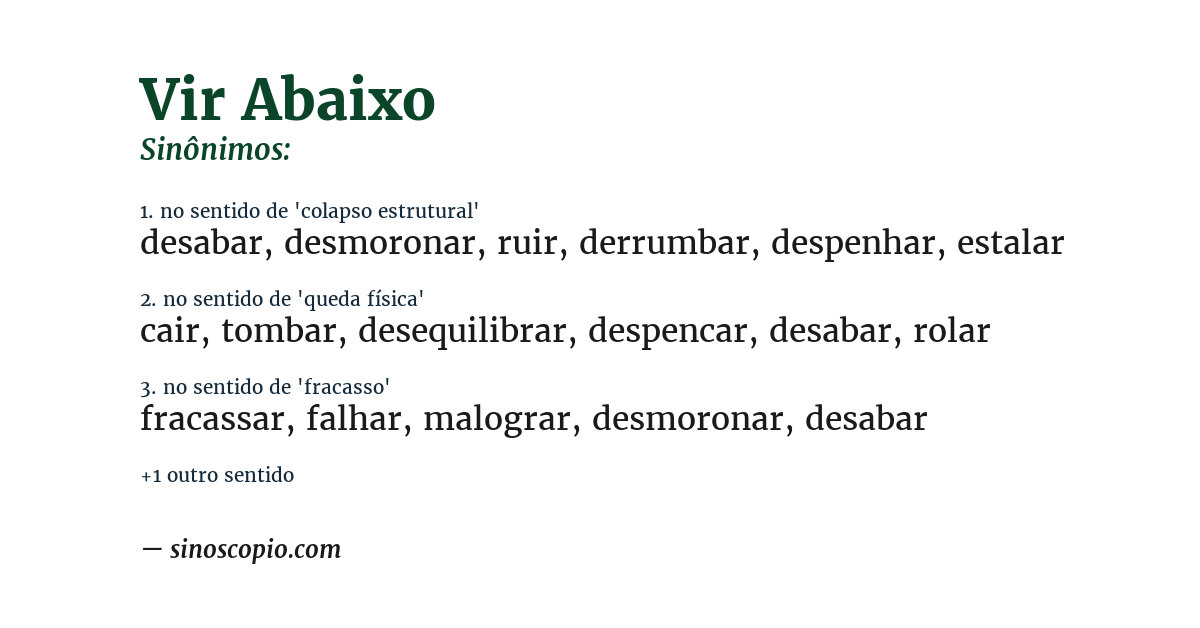 Sinônimo de vir abaixo