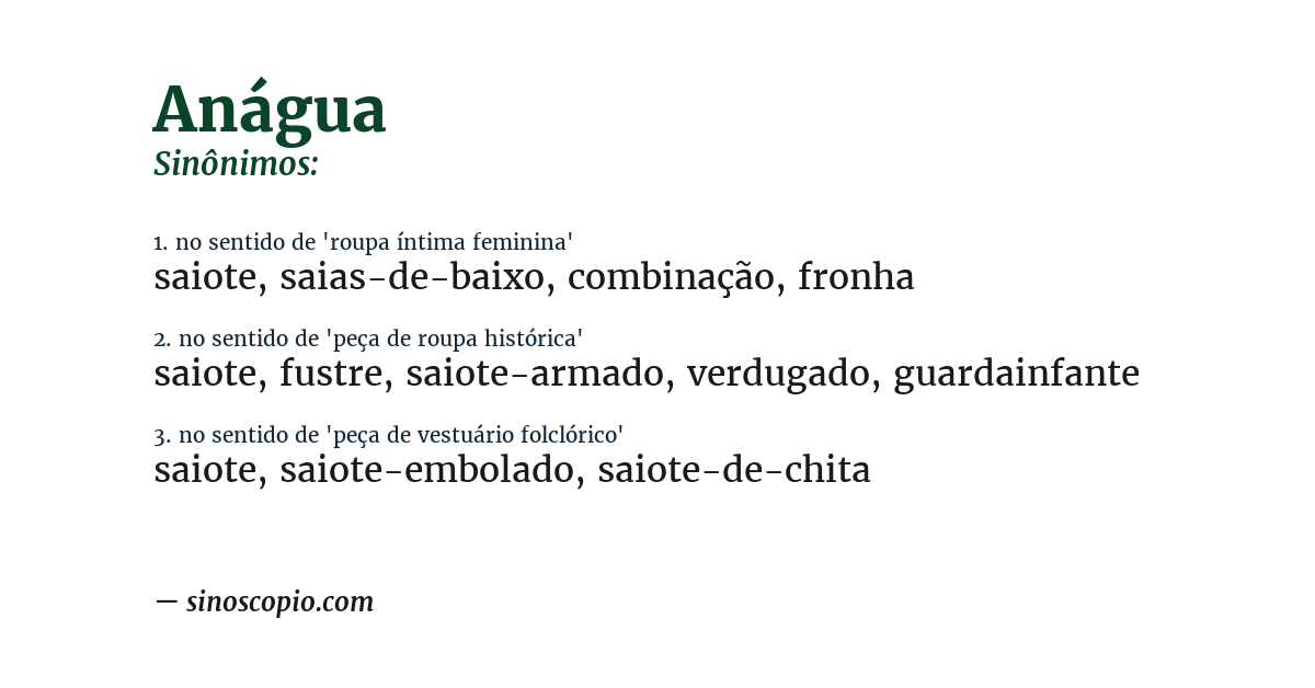 Sinônimo de anágua