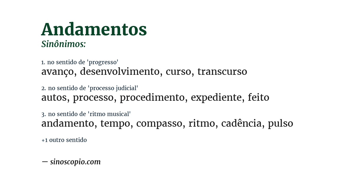 Sinônimo de andamentos