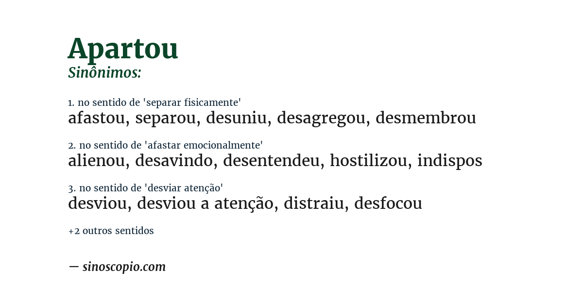 Sinônimo de apartou