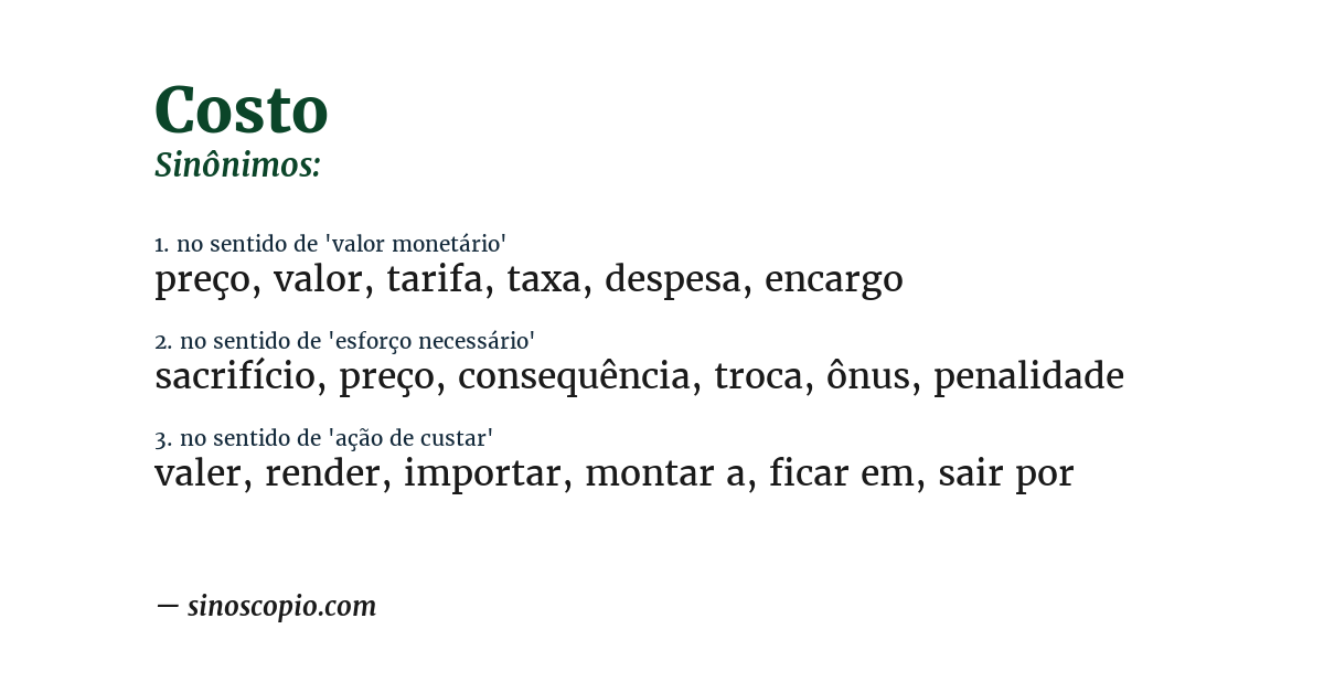 Sinônimo de costo