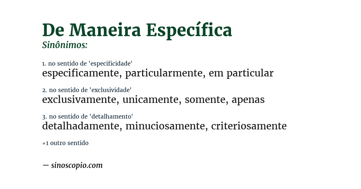 Sinônimo de de maneira específica