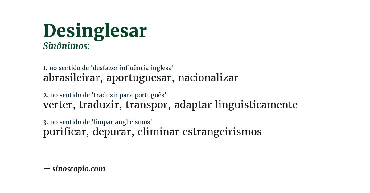Sinônimo de desinglesar